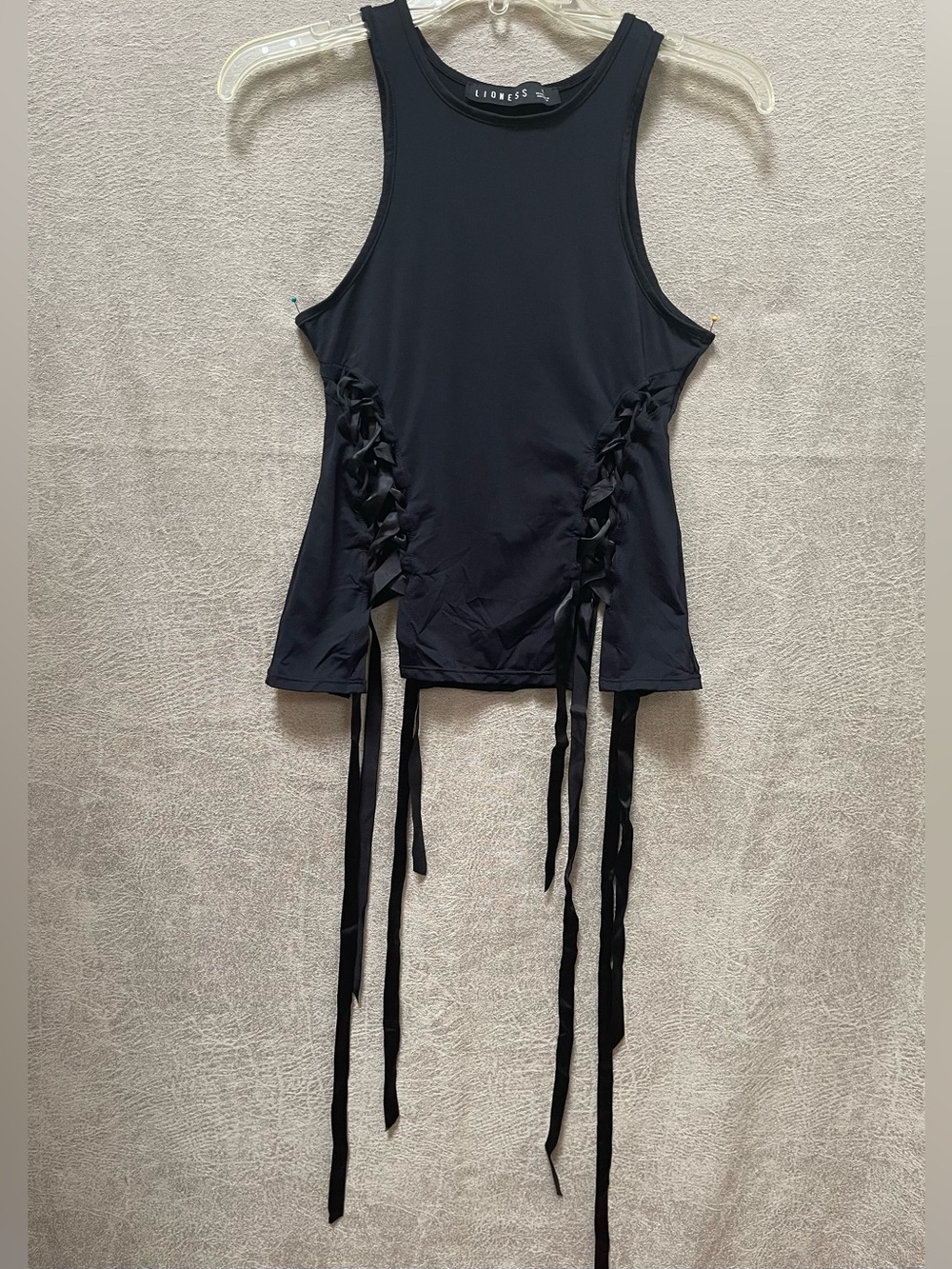 Lioness Black Lace-Up Side Tie Tank